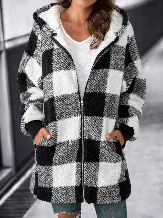 Plaid Oversized Hoodie for Women - Casual Fleece Jacket, S to 5XL