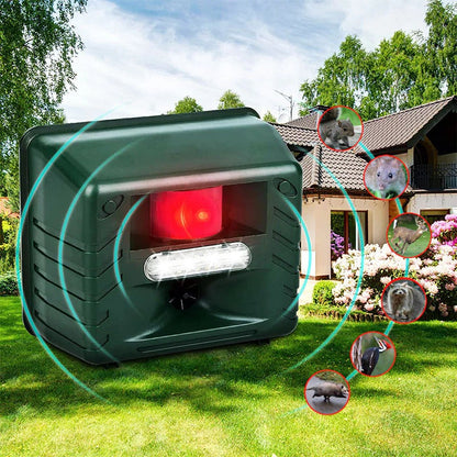 Motion-Activated Solar Ultrasonic Animal Deterrent with 70 ft Range