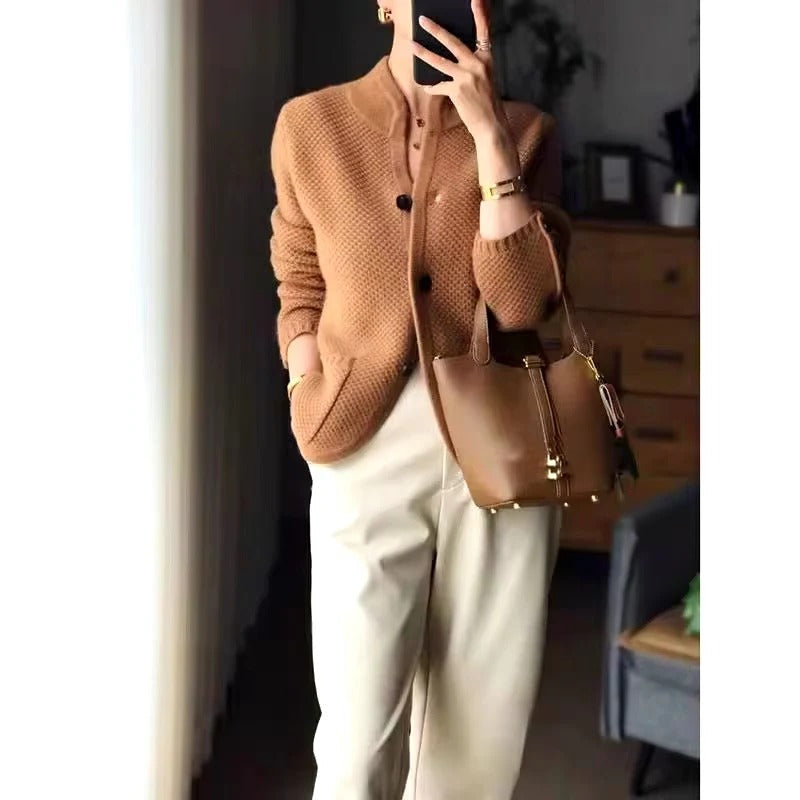 Warmth-Enhanced Sweater Jacket with Cozy Knit and High Neck