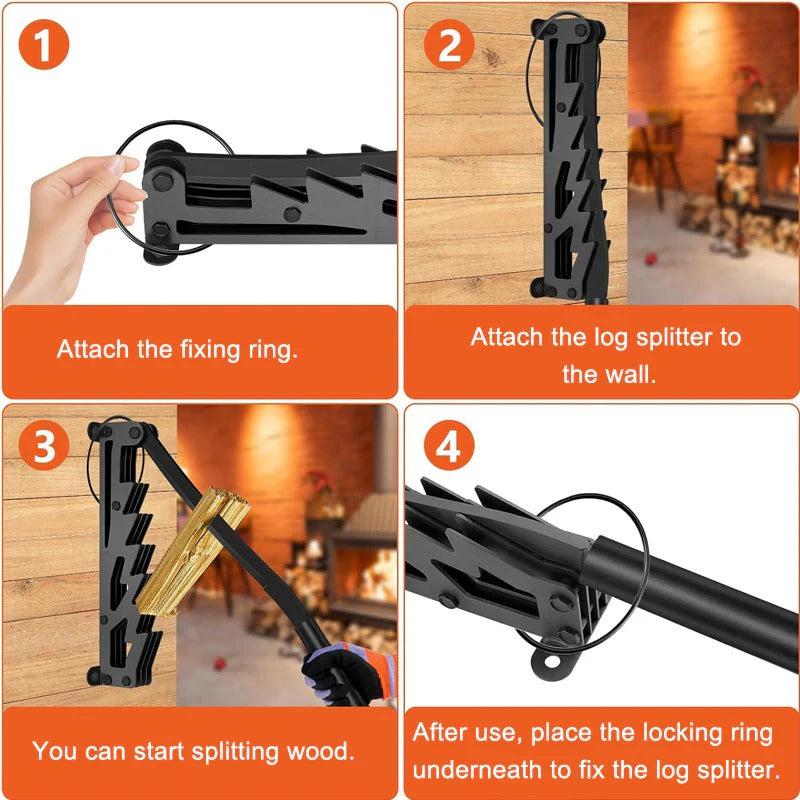 Manual Log Splitter for Firewood, Wall-Mounted with 180-Degree Adjustable Handle