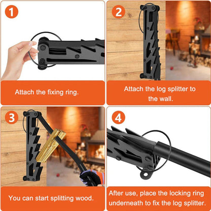 Manual Log Splitter for Firewood, Wall-Mounted with 180-Degree Adjustable Handle
