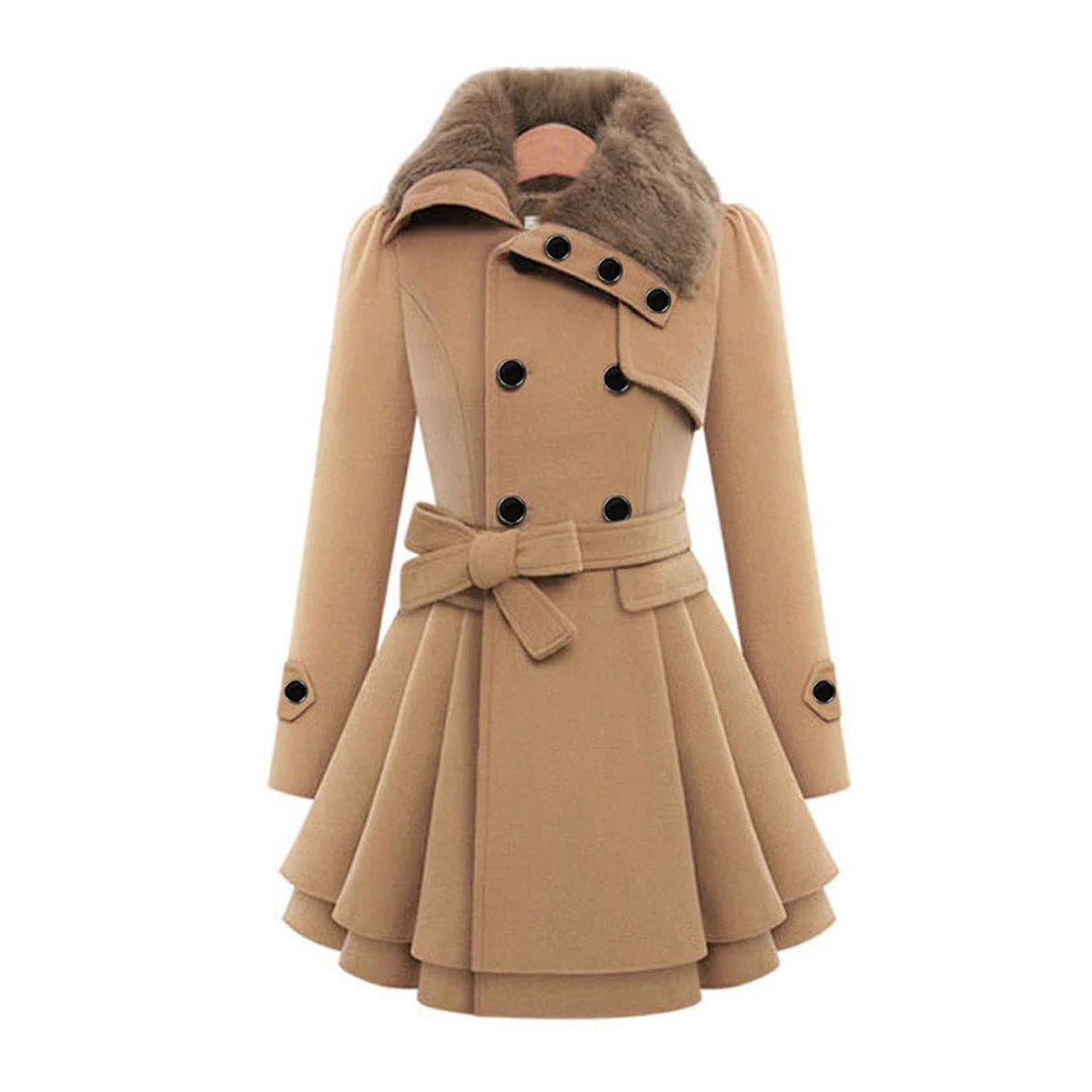 Long Winter Overcoat for Women with Faux Fur Collar, Warm Eco-Friendly Fabric, Sizes S-5XL, Available in Khaki, Black, Blue, Red