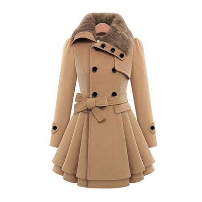 Long Winter Overcoat for Women with Faux Fur Collar, Warm Eco-Friendly Fabric, Sizes S-5XL, Available in Khaki, Black, Blue, Red