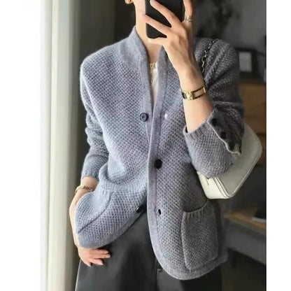 Warmth-Enhanced Sweater Jacket with Cozy Knit and High Neck