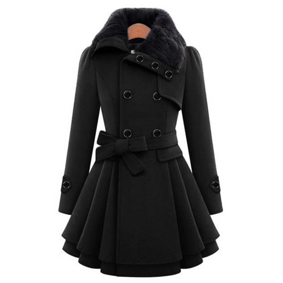 Long Winter Overcoat for Women with Faux Fur Collar, Warm Eco-Friendly Fabric, Sizes S-5XL, Available in Khaki, Black, Blue, Red