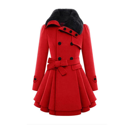 Long Winter Overcoat for Women with Faux Fur Collar, Warm Eco-Friendly Fabric, Sizes S-5XL, Available in Khaki, Black, Blue, Red
