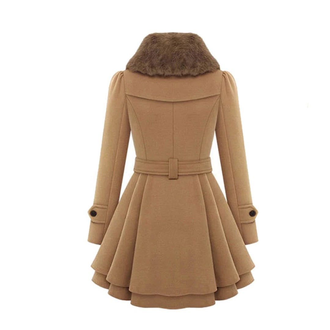 Long Winter Overcoat for Women with Faux Fur Collar, Warm Eco-Friendly Fabric, Sizes S-5XL, Available in Khaki, Black, Blue, Red