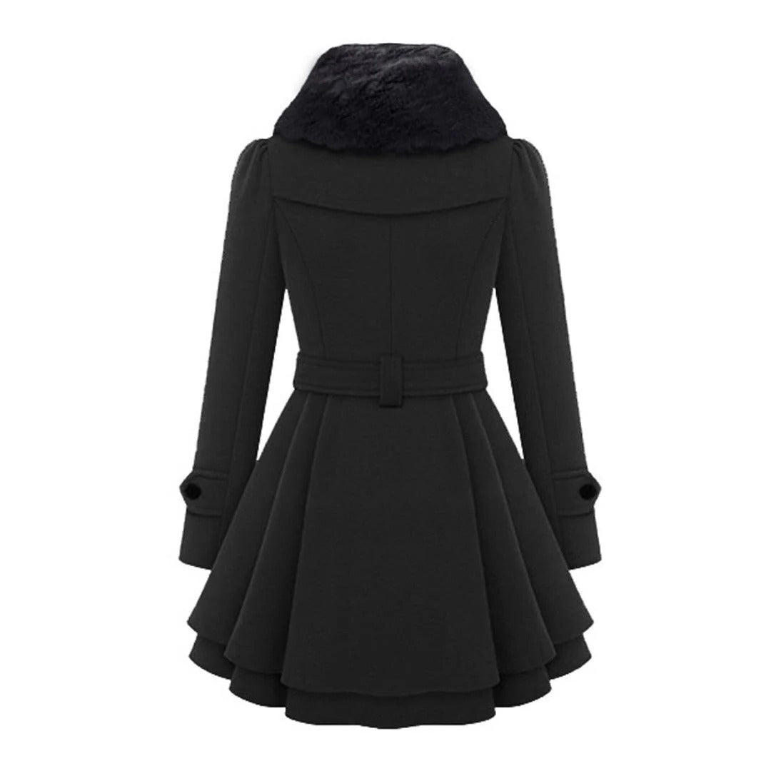 Long Winter Overcoat for Women with Faux Fur Collar, Warm Eco-Friendly Fabric, Sizes S-5XL, Available in Khaki, Black, Blue, Red
