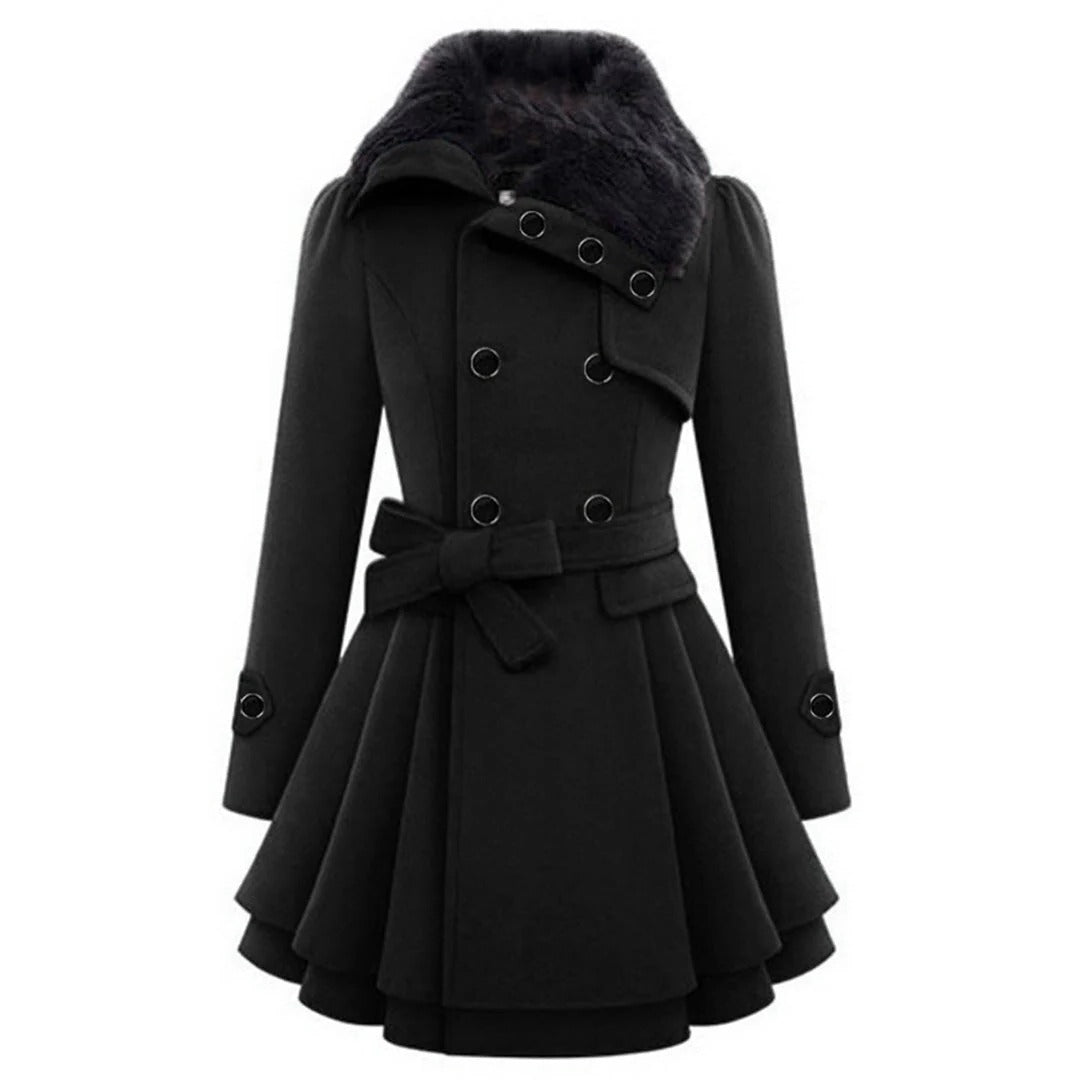 Long Winter Overcoat for Women with Faux Fur Collar, Warm Eco-Friendly Fabric, Sizes S-5XL, Available in Khaki, Black, Blue, Red
