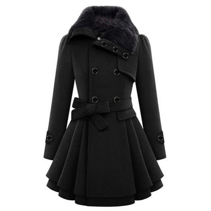 Long Winter Overcoat for Women with Faux Fur Collar, Warm Eco-Friendly Fabric, Sizes S-5XL, Available in Khaki, Black, Blue, Red