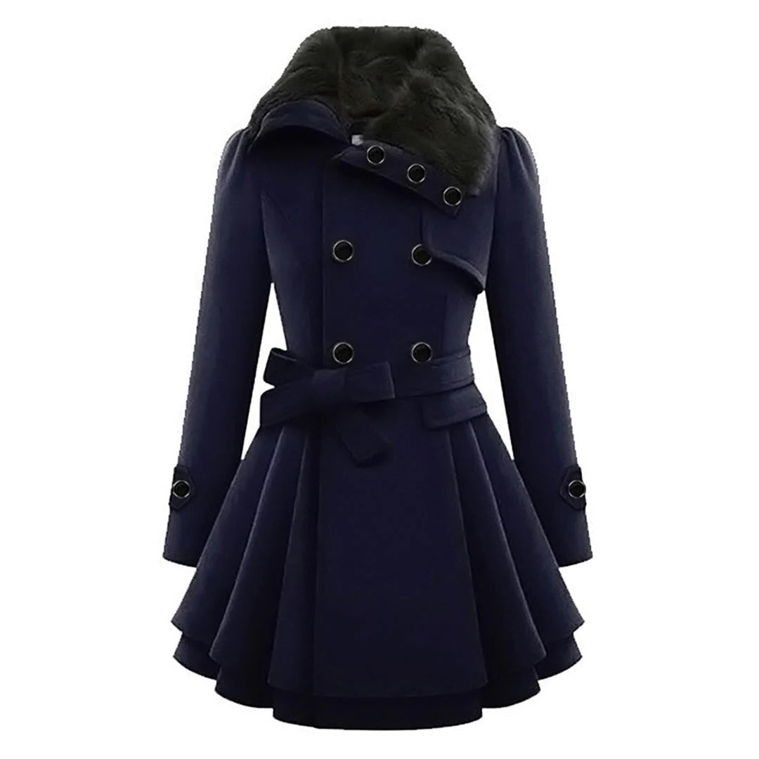 Long Winter Overcoat for Women with Faux Fur Collar, Warm Eco-Friendly Fabric, Sizes S-5XL, Available in Khaki, Black, Blue, Red
