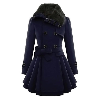 Long Winter Overcoat for Women with Faux Fur Collar, Warm Eco-Friendly Fabric, Sizes S-5XL, Available in Khaki, Black, Blue, Red