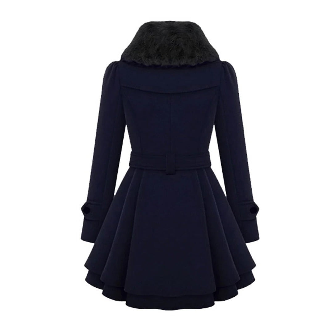Long Winter Overcoat for Women with Faux Fur Collar, Warm Eco-Friendly Fabric, Sizes S-5XL, Available in Khaki, Black, Blue, Red