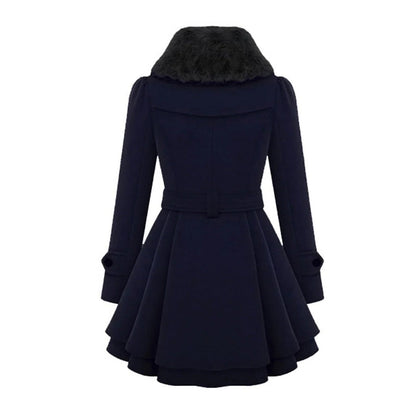 Long Winter Overcoat for Women with Faux Fur Collar, Warm Eco-Friendly Fabric, Sizes S-5XL, Available in Khaki, Black, Blue, Red