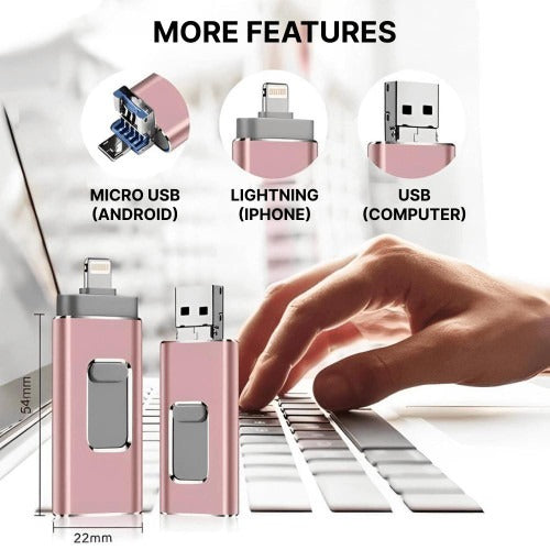 32GB USB Flash Drive with Multi-Connector for iPhone, Android, PC