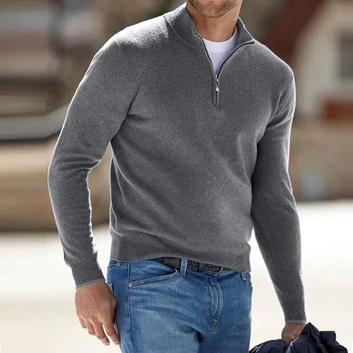 Men's Luxe Cashmere Blend Zip-Up Sweater - Comfort Fit