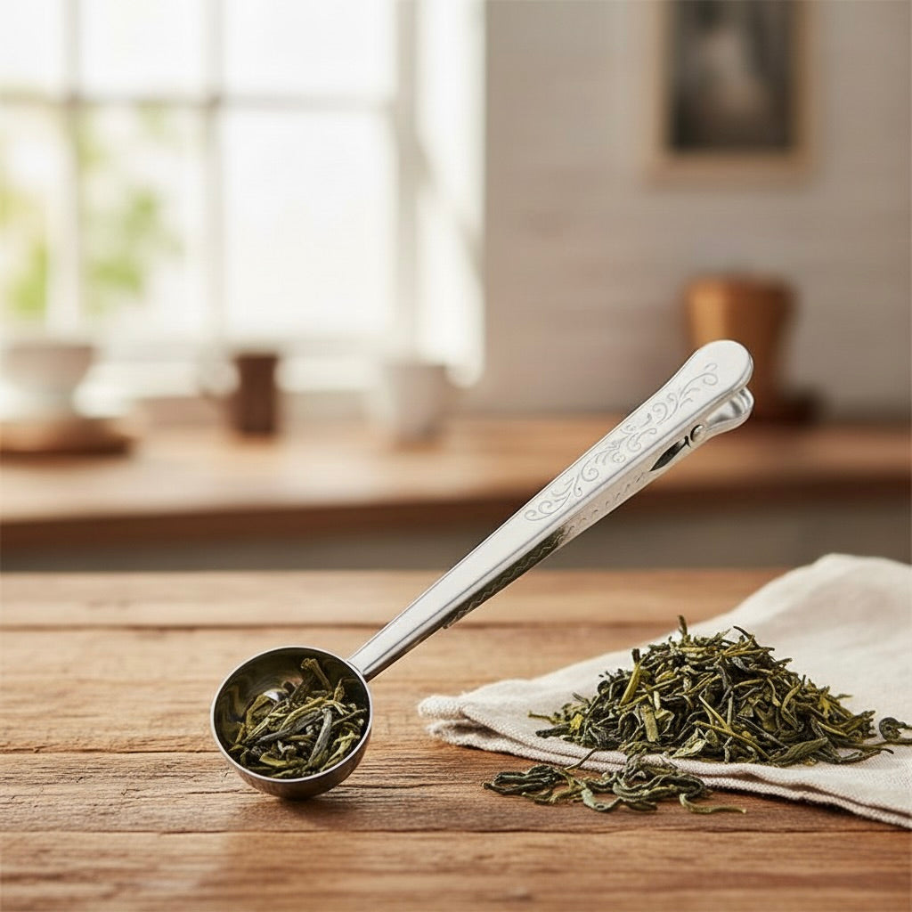 Dual-Function Tea Measure and Clip for Freshness