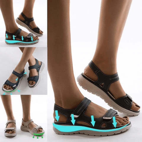 Adjustable Straps Women's Summer Walking Sandals - Orthopedic Platform in Nude, Blue, Black