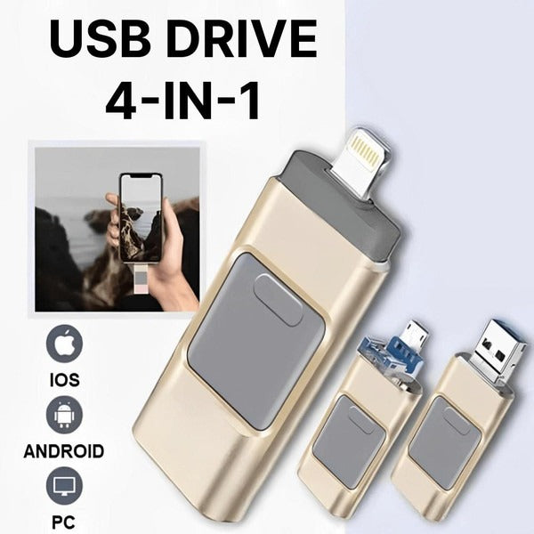 Versatile 32GB USB Drive with Four Connectors for Easy File Transfers