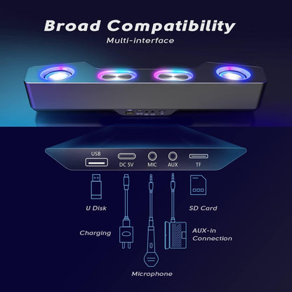 Bluetooth 5.1 Gaming Speaker Set with Wireless RGB Lights and Multiple Inputs