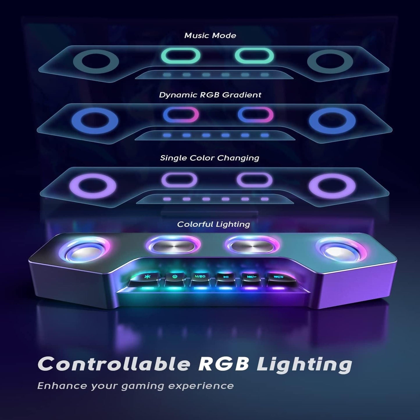 Bluetooth 5.1 Gaming Speaker Set with Wireless RGB Lights and Multiple Inputs