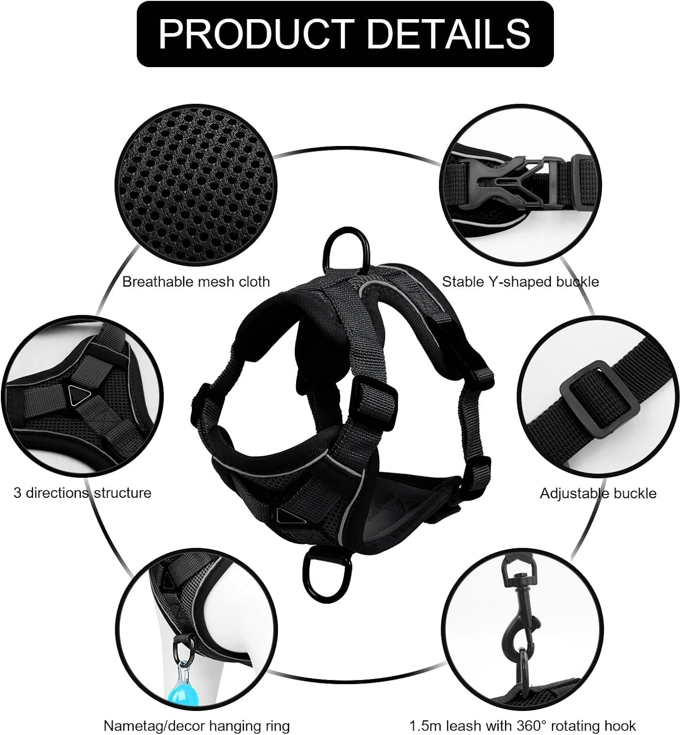 Adjustable Safety Harness and Leash for Cats with Reflective Safety Features