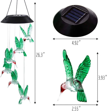 Colorful Solar-Activated Hummingbird Wind Chime, 25 Inch