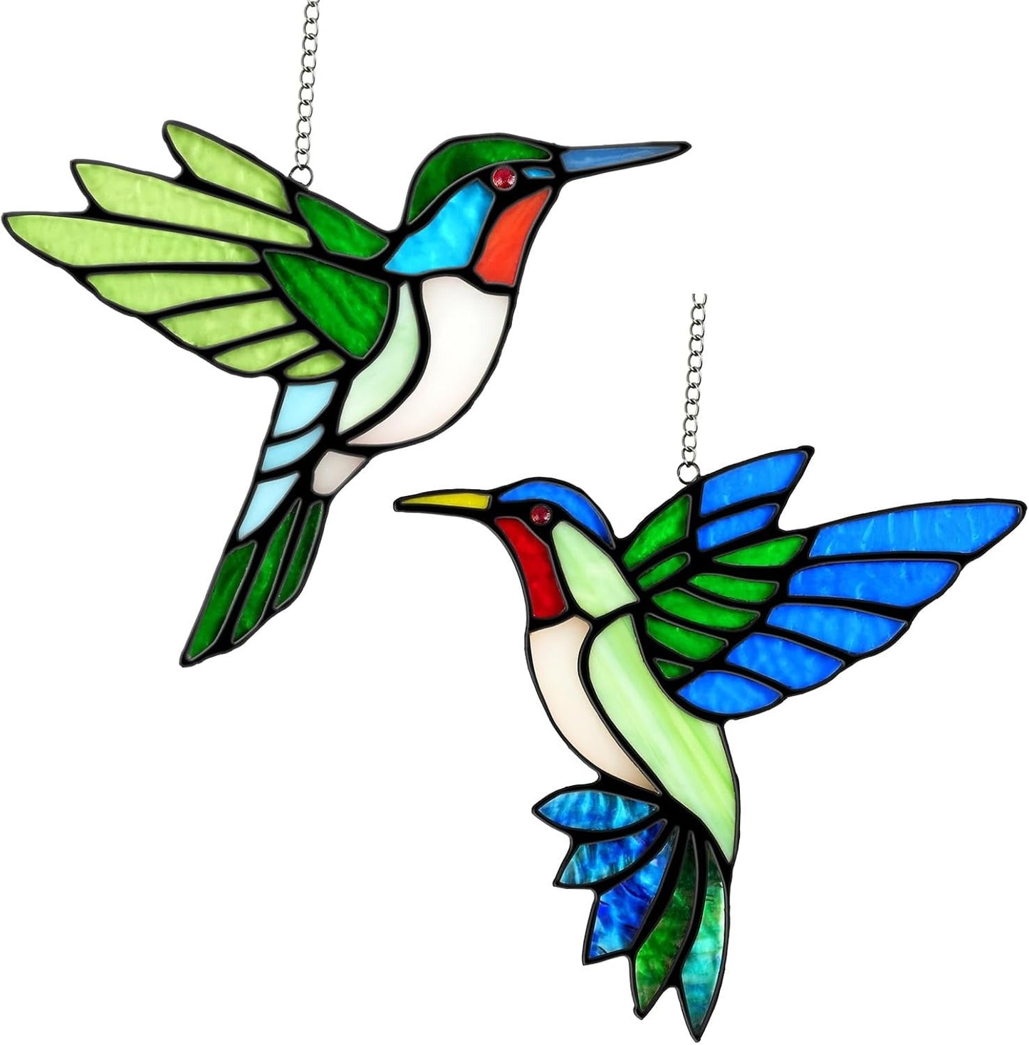 Elegant Hummingbird Glass Art - 2 Piece Window Decor