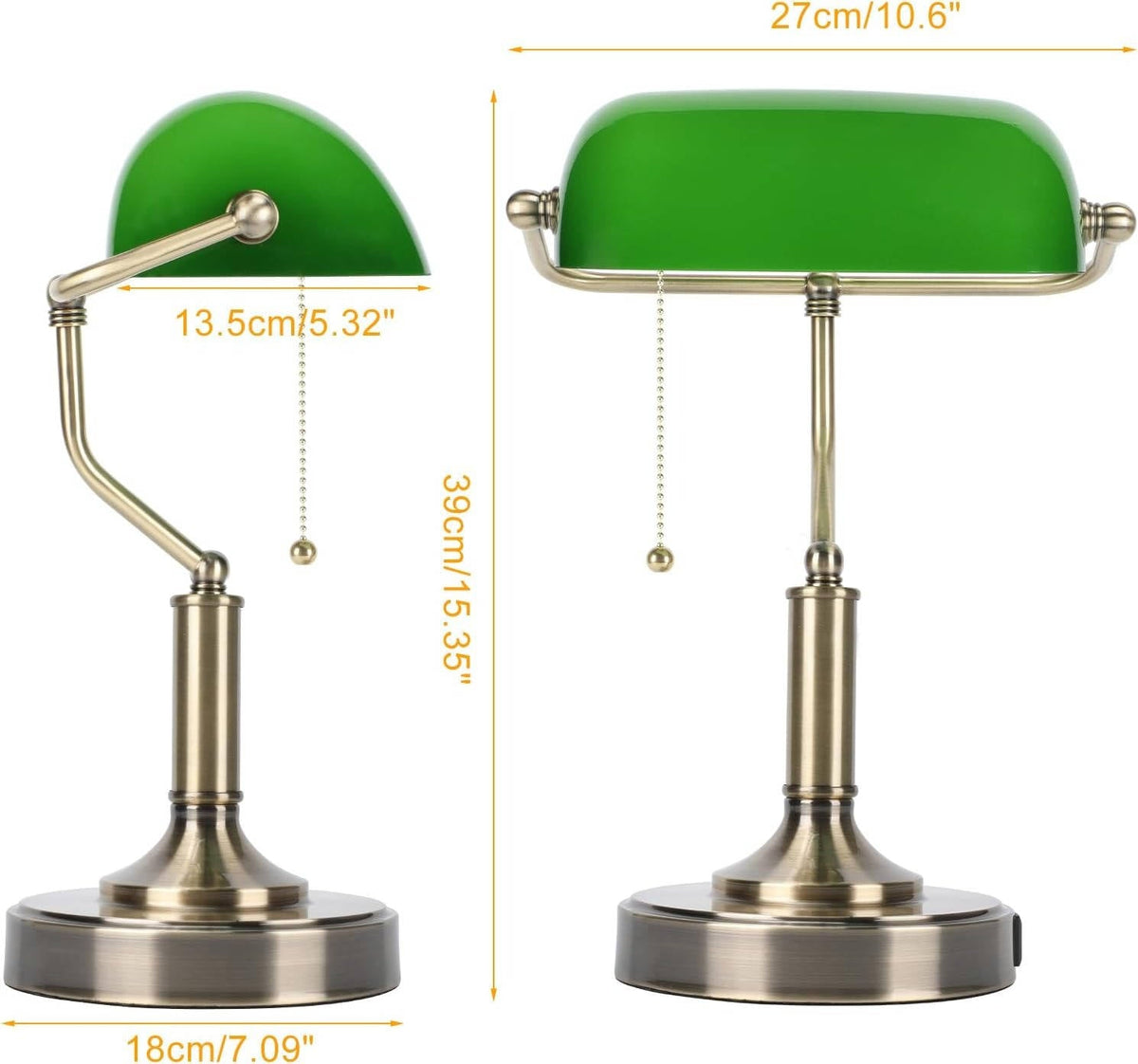 Elegant Green Glass Desk Lamp with USB Charging Ports