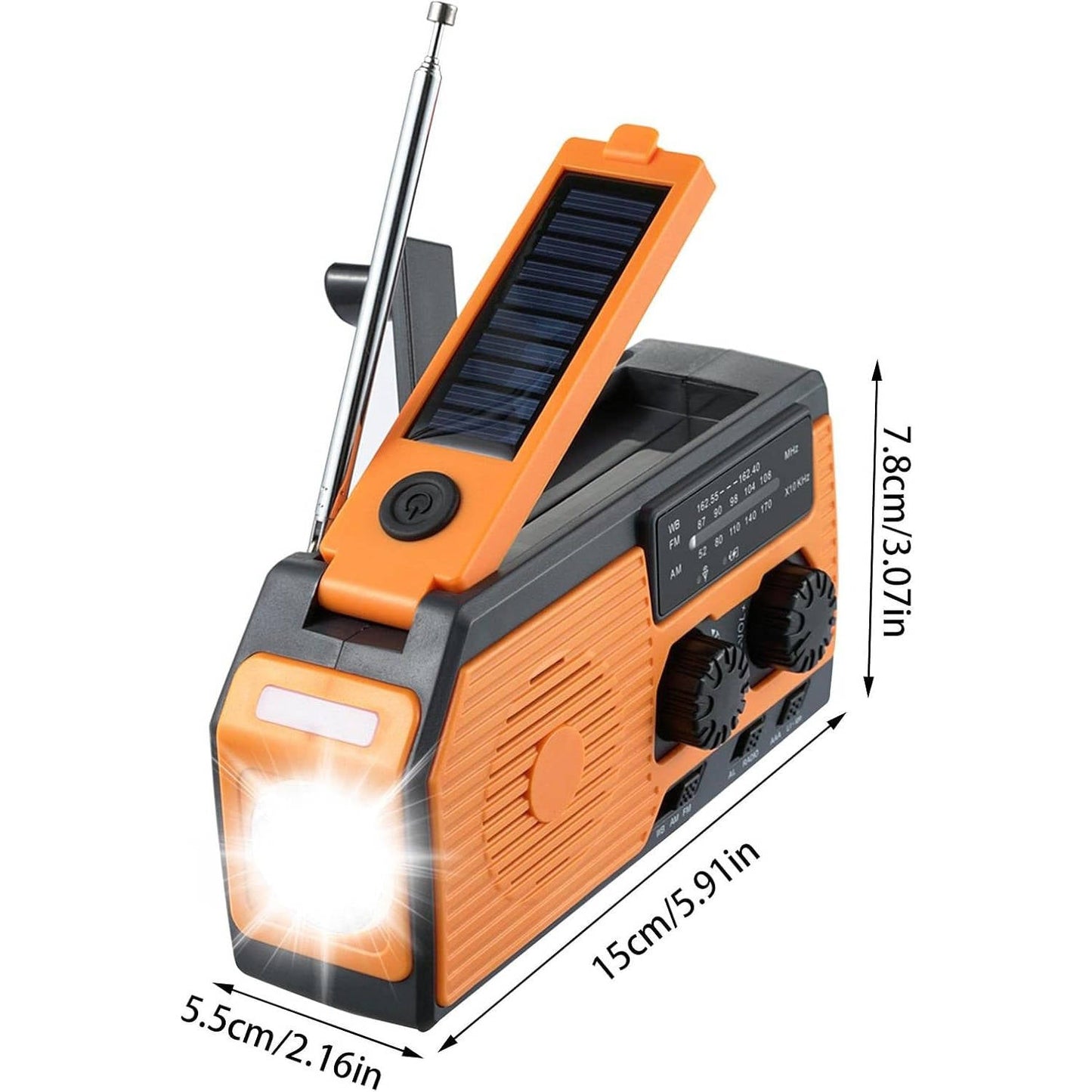 All-Weather Emergency Radio with Solar and Crank Power, 5000mAh Backup Battery