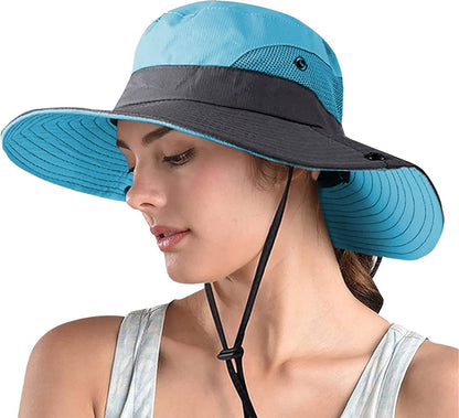Packable Bucket Hat with UV Protection for Men and Women, Adjustable Chin Strap and Ponytail Opening for Outdoor Activities