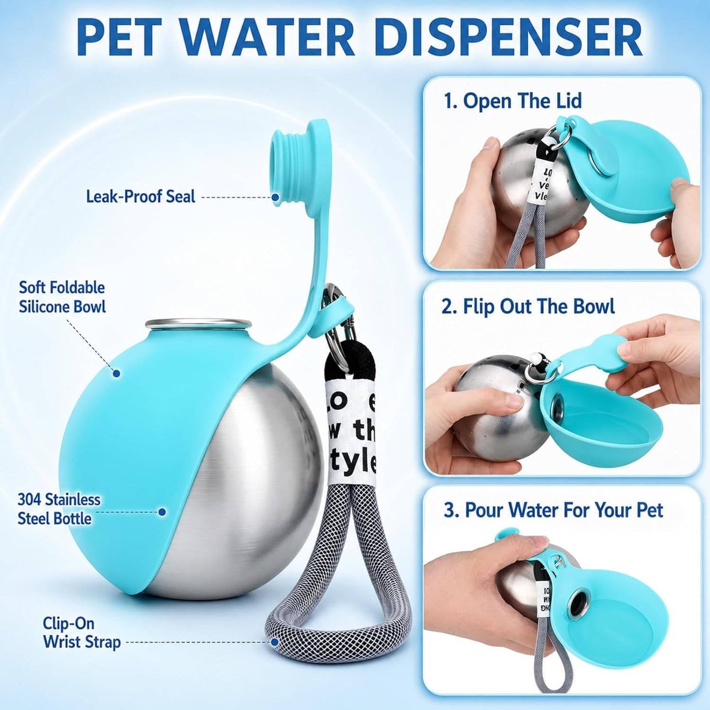 All-in-One Travel Dog Hydration Solution - 10 oz Stainless Steel Bottle with Collapsible Bowl