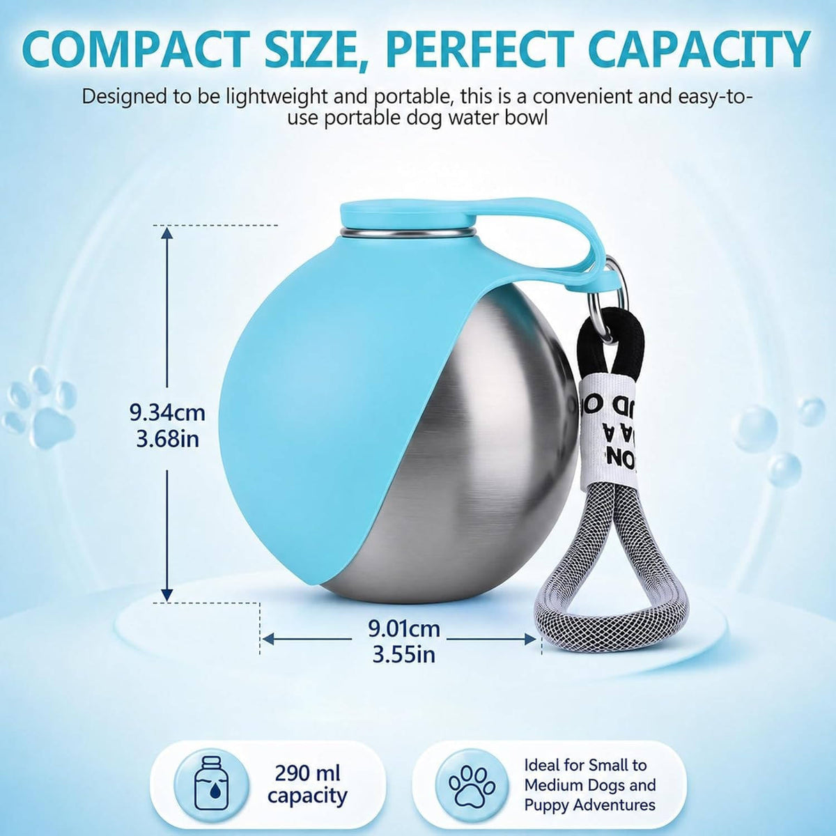 All-in-One Travel Dog Hydration Solution - 10 oz Stainless Steel Bottle with Collapsible Bowl