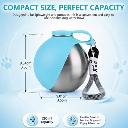 All-in-One Travel Dog Hydration Solution - 10 oz Stainless Steel Bottle with Collapsible Bowl