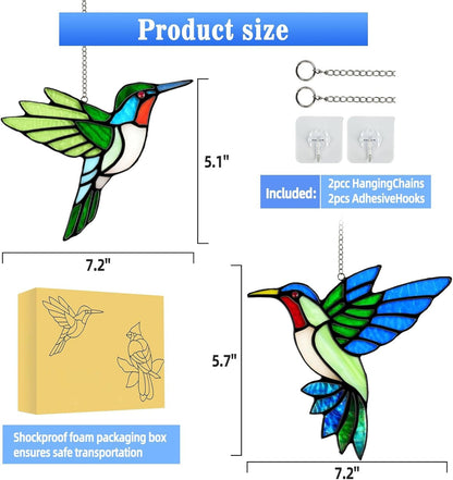 Elegant Hummingbird Glass Art - 2 Piece Window Decor