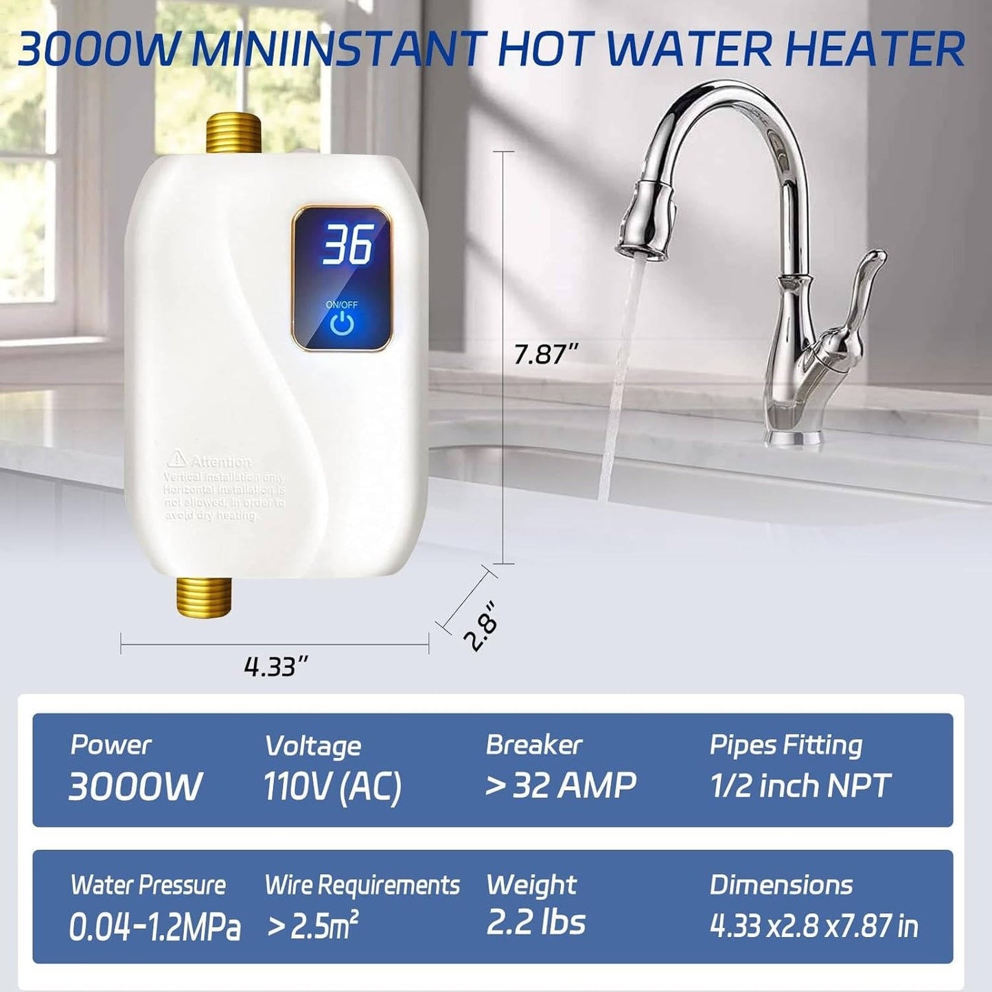Instant Hot Water Solution: 3000W Electric Water Heater