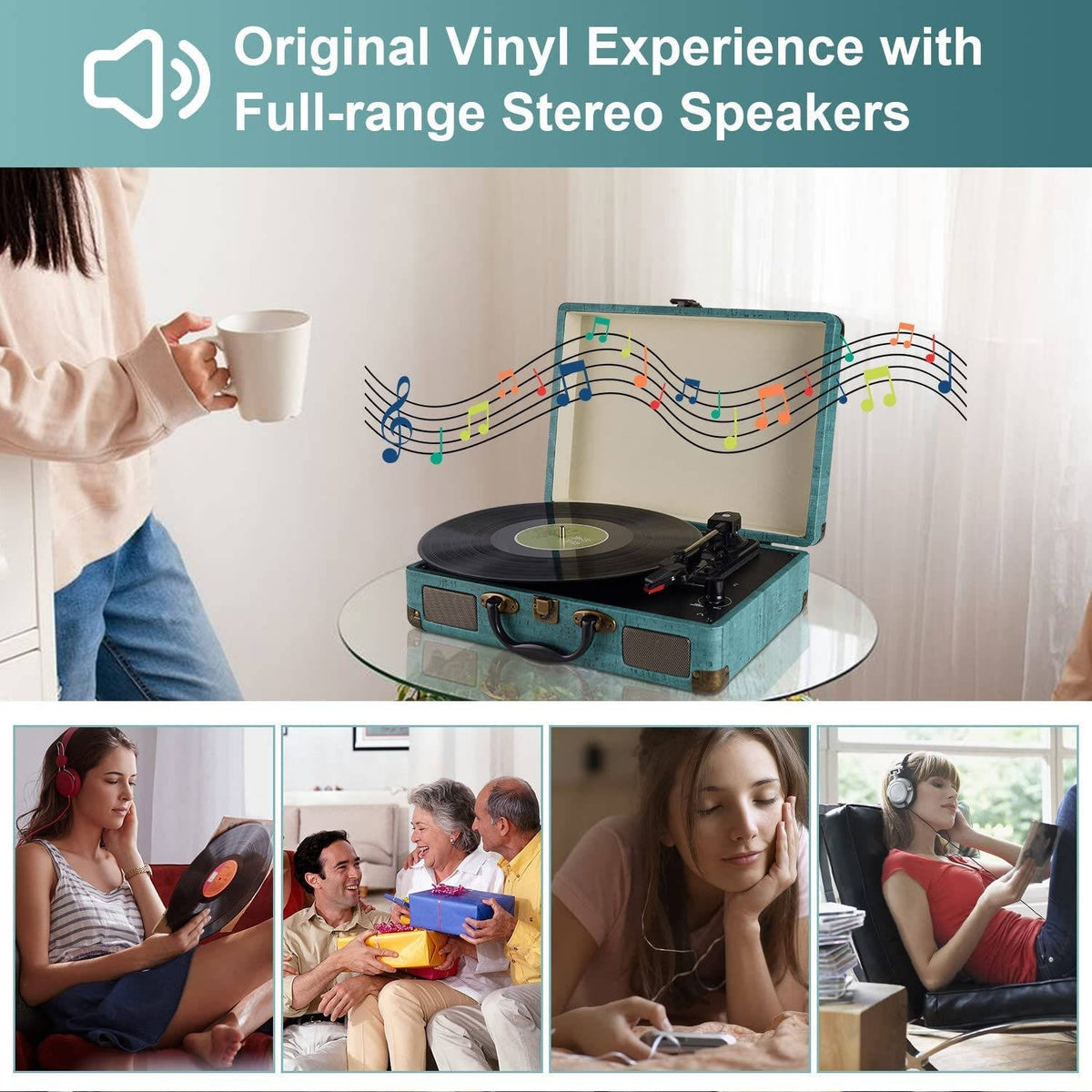 Retro Bluetooth Turntable with Built-In Speakers - 3 Speed