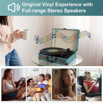 Retro Bluetooth Turntable with Built-In Speakers - 3 Speed