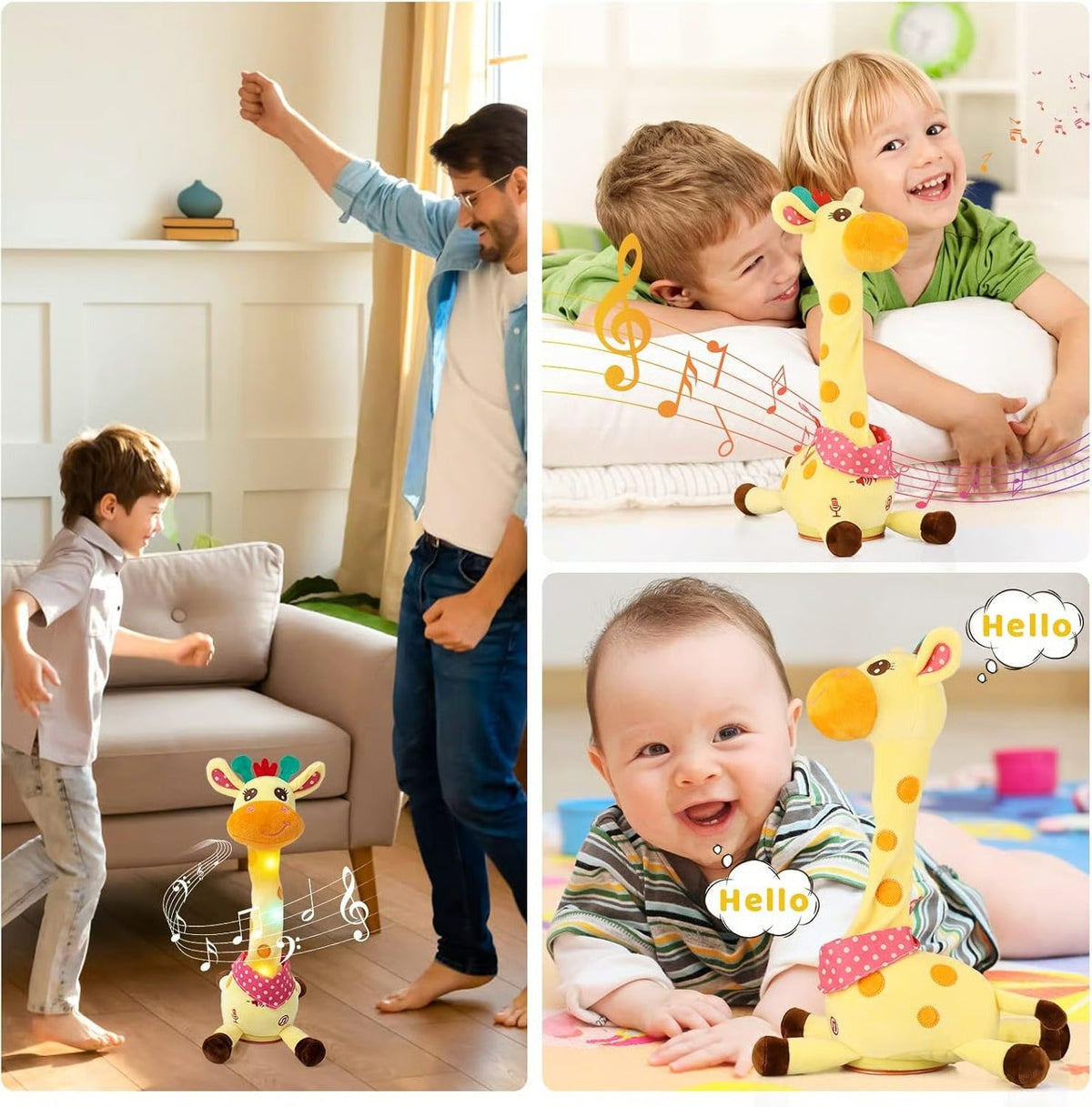 Cuddly Musical Giraffe with Voice Replay, 12in Rechargeable