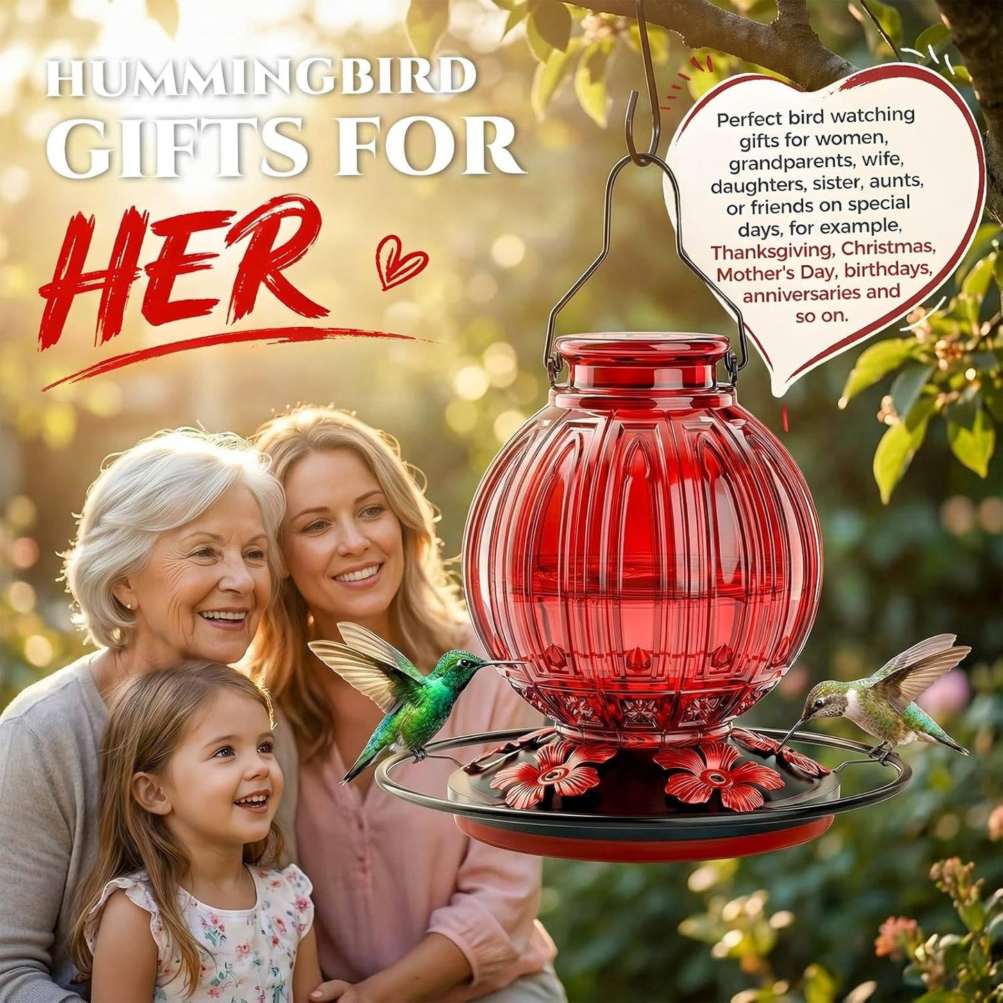 Elegant Glass Nectar Feeder with Five Metal Flower Ports