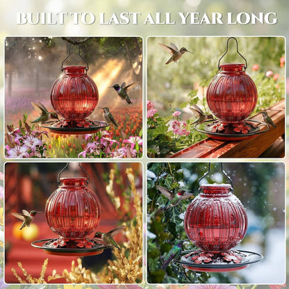 Elegant Glass Nectar Feeder with Five Metal Flower Ports