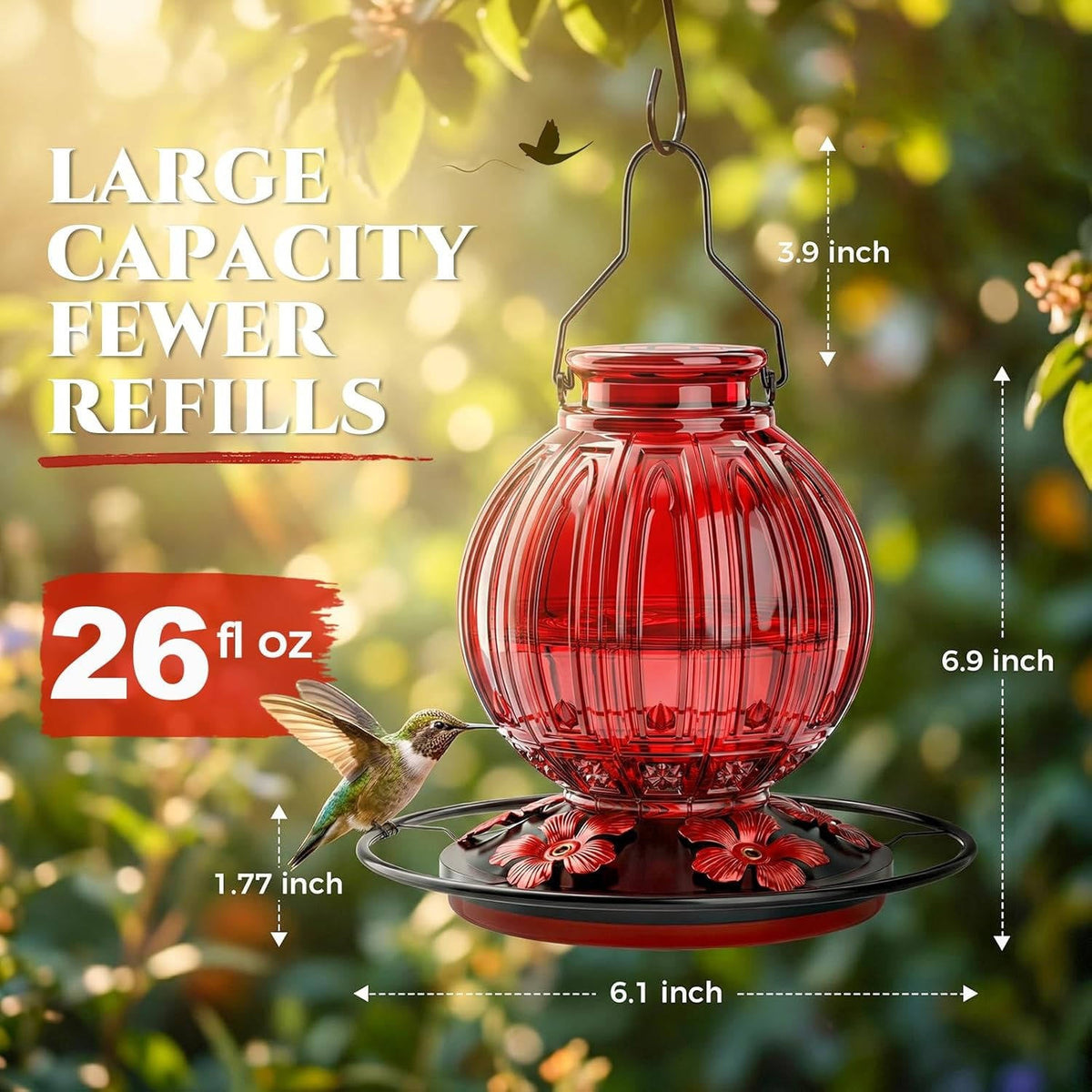 Elegant Glass Nectar Feeder with Five Metal Flower Ports