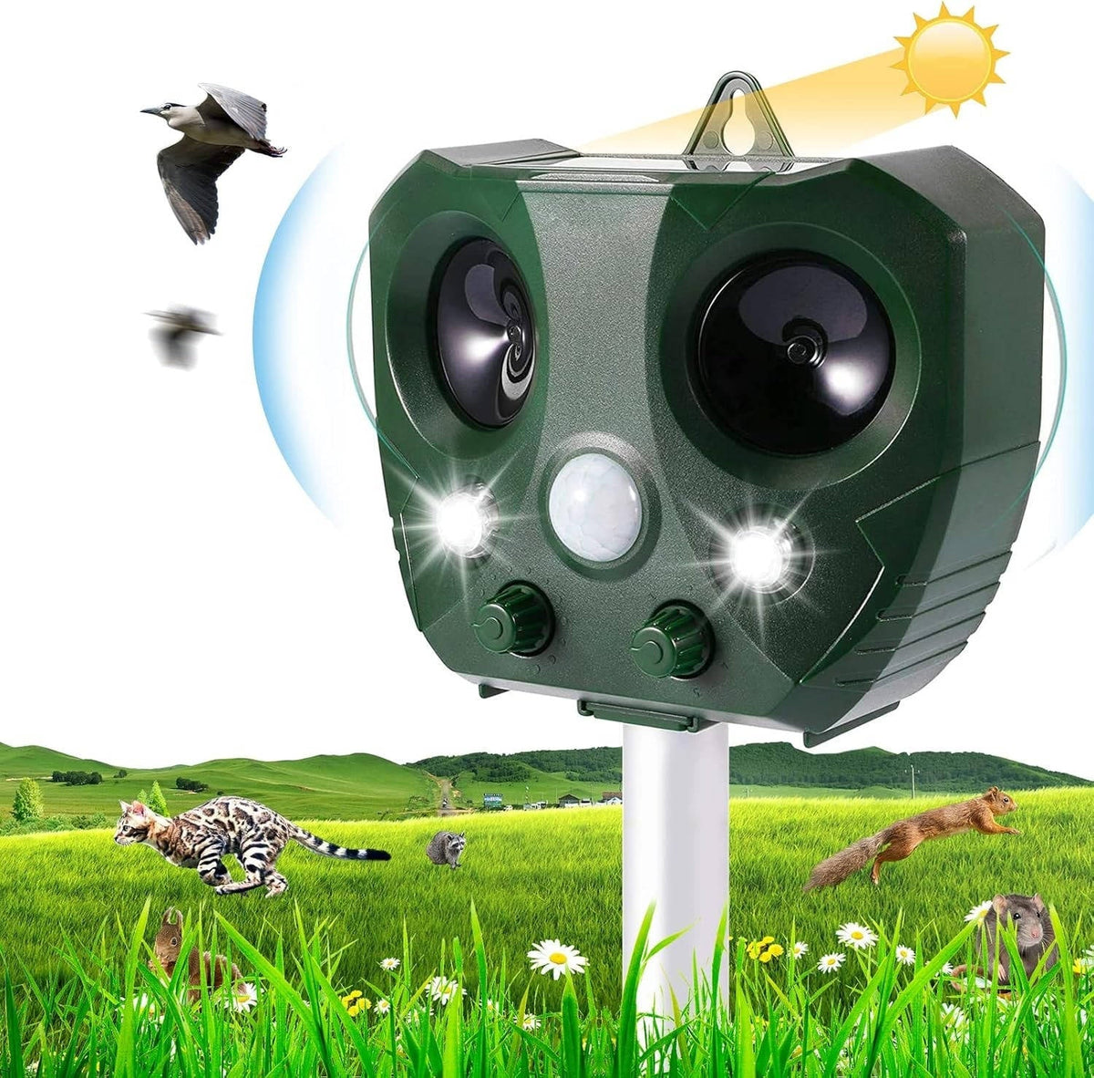 Ultrasonic Pest Repeller with Dual Speakers and LED Flash, 30ft Range