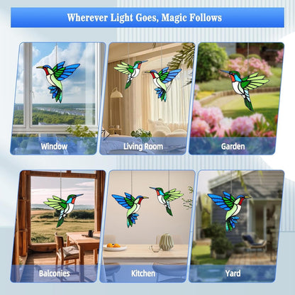 Elegant Hummingbird Glass Art - 2 Piece Window Decor