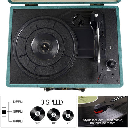 Retro Bluetooth Turntable with Built-In Speakers - 3 Speed
