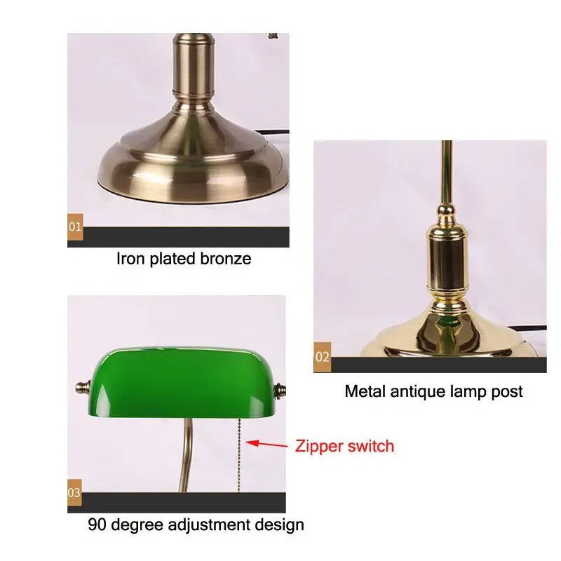 Elegant Green Glass Desk Lamp with USB Charging Ports