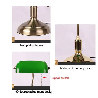 Elegant Green Glass Desk Lamp with USB Charging Ports