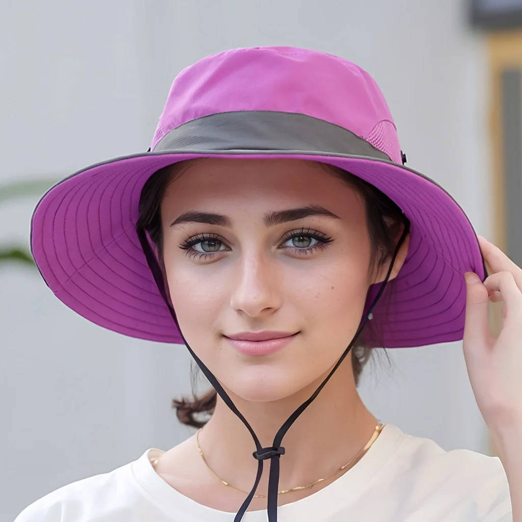 Packable Bucket Hat with UV Protection for Men and Women, Adjustable Chin Strap and Ponytail Opening for Outdoor Activities