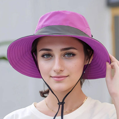 Packable Bucket Hat with UV Protection for Men and Women, Adjustable Chin Strap and Ponytail Opening for Outdoor Activities