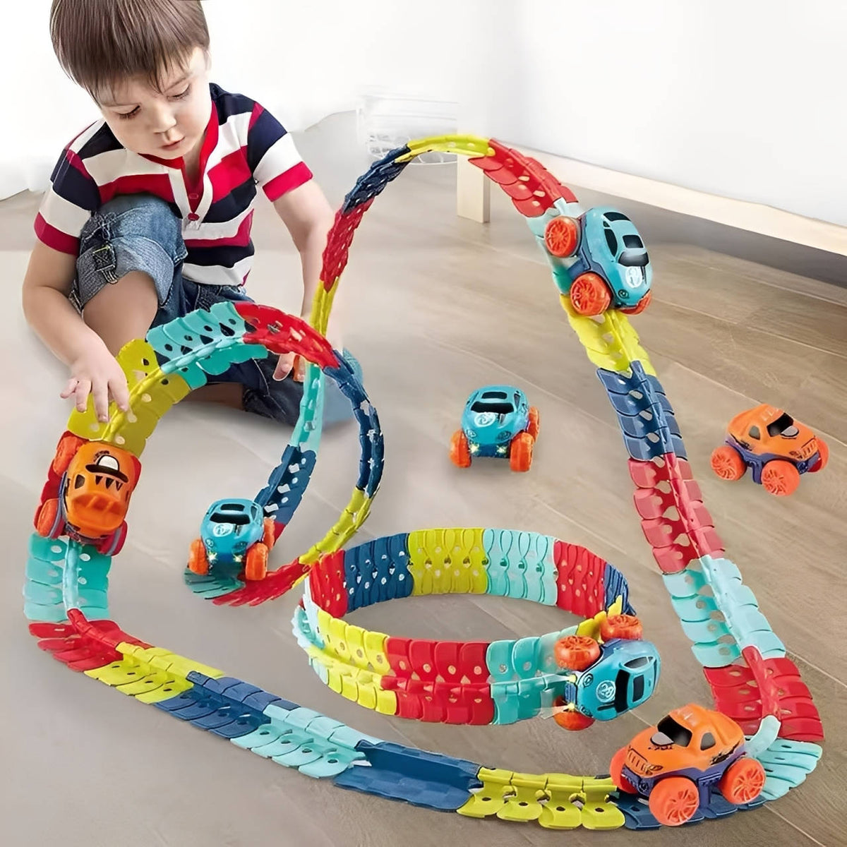 Illuminated Race Track Set for Kids with Flexible Design & Stable Car